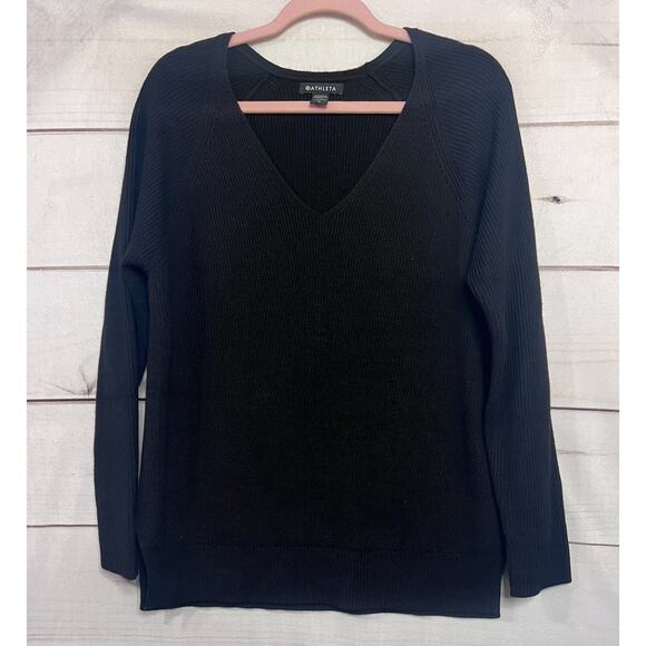 Athleta Black Knit Sweater Ribbed Size MED Heavyweight Perfect Basic - Picture 1 of 5